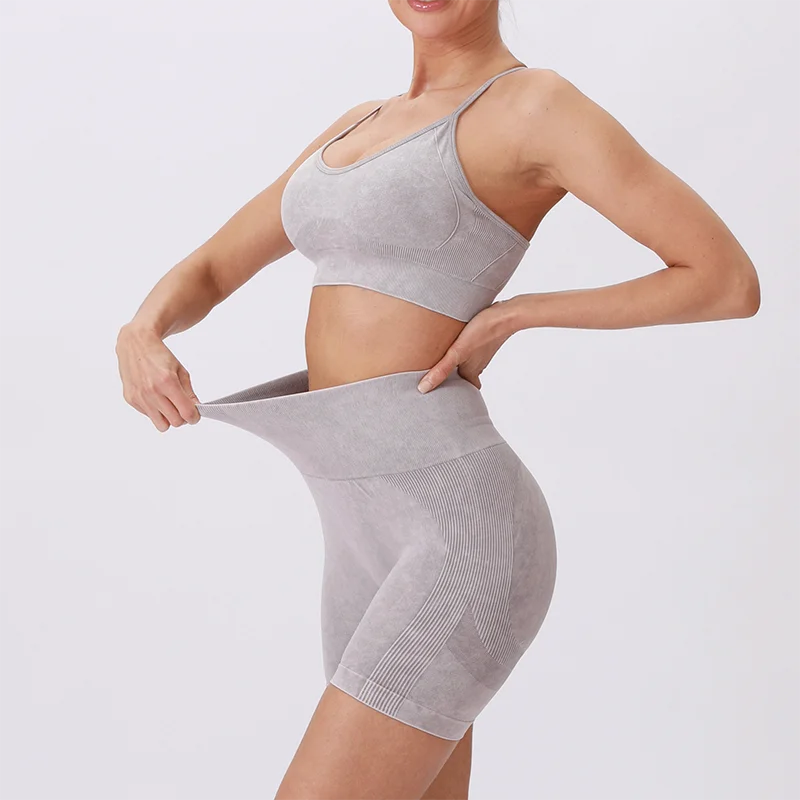 WAREBALL Women Gym Bike Sports Set Short Legging Cross Back Sport Bra 2pc Tracksuit Athletic Suit