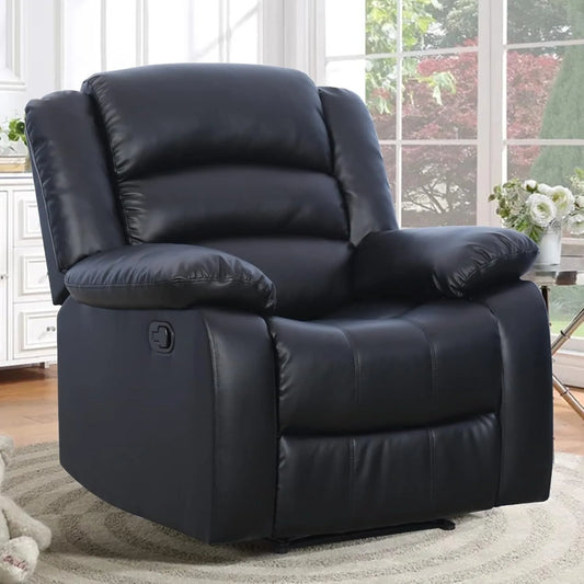Black Recliner Chair with Overstuffed Arm and Back, Breathable Faux Leather Manual Reclining Chairs