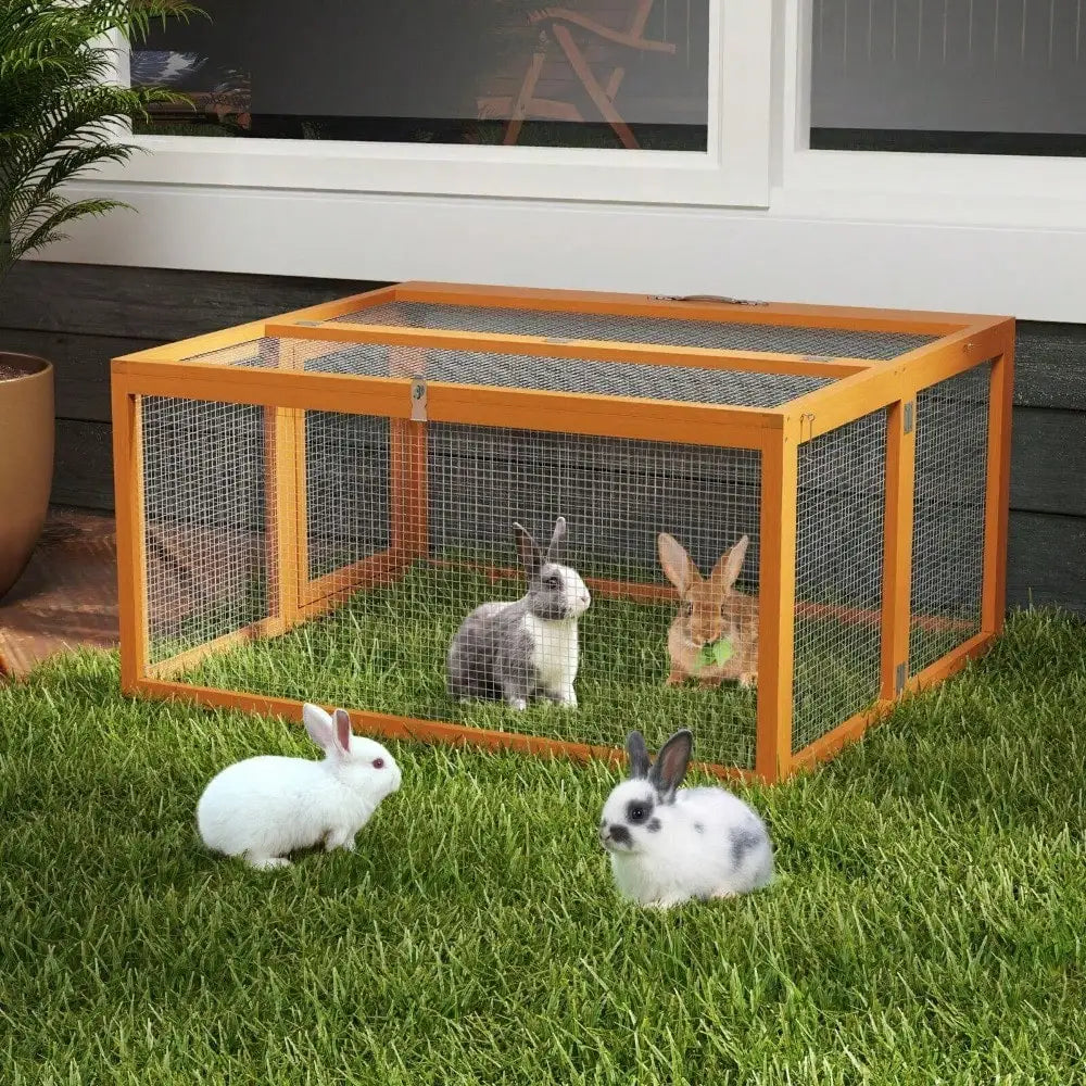 Wood Rabbit Hutch Folding Chicken Coop with Roosting Bar Outdoor Animal Shelter