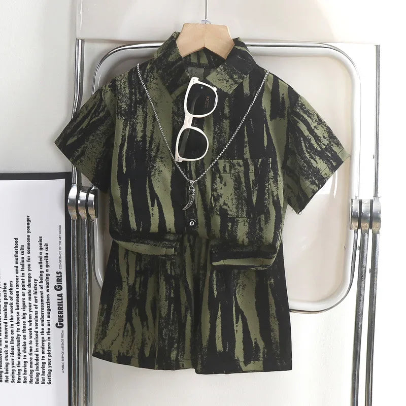 Children's Clothing Sets Floral Print Shirt + Shorts 2 Pcs Sets Baby Girl Outfit Set Baby Boys Clothes Kids Boutique Clothes