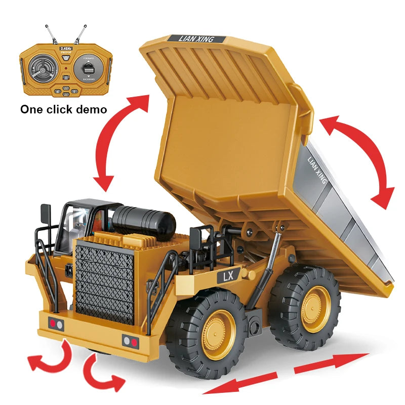 1:24 9CH RC Alloy Dump Truck Car Engineering Vehicle Forklift Heavy Excavator Remote Control Car Toys for Boys Children's Gifts