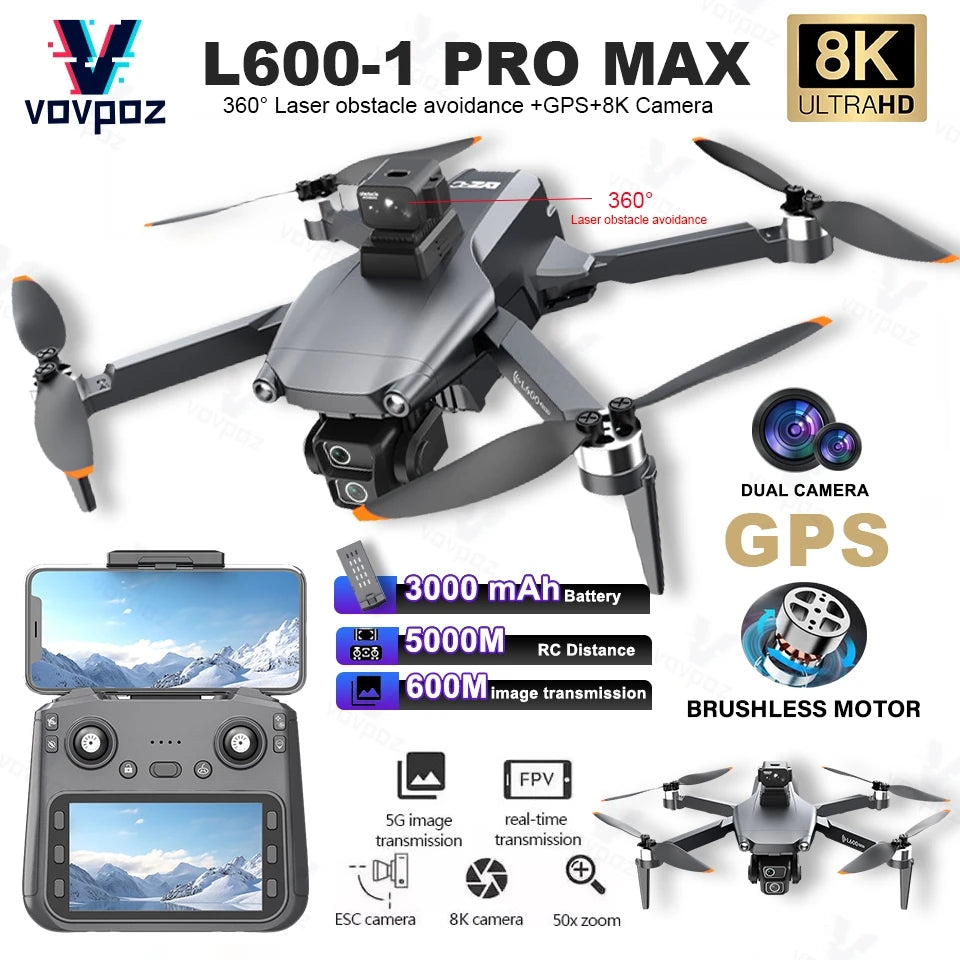 L600-1 PRO MAX RC Drone 8K Professinal With Wide Angle HD Camera WIFI 360°Obstacle Avoidance Foldable Helicopter WIFI FPV Drones