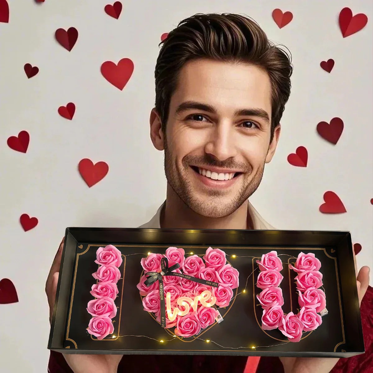 I Love You Rose Flower Gift Box, Valentine's Day Letter Shaped Fillable Box with Liners Rose Decor, DIY Craft Gift Set