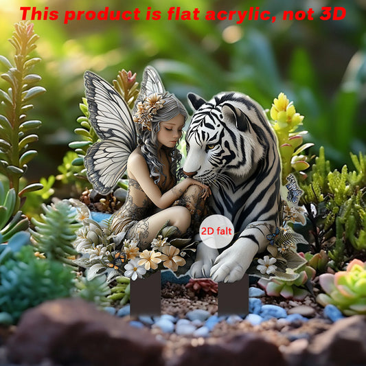 Enchanted Garden Stake Dragon and Flower-Crowned Fairy Princess Ornament for Outdoor Lawn Decor