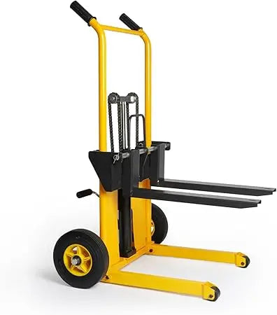 Manual Forklift Pallet Stakcer, 440 Lbs Capacity Hydraulic Material Lift 35" Lift Height with Adjustable Forks and Fixed Legs Pa