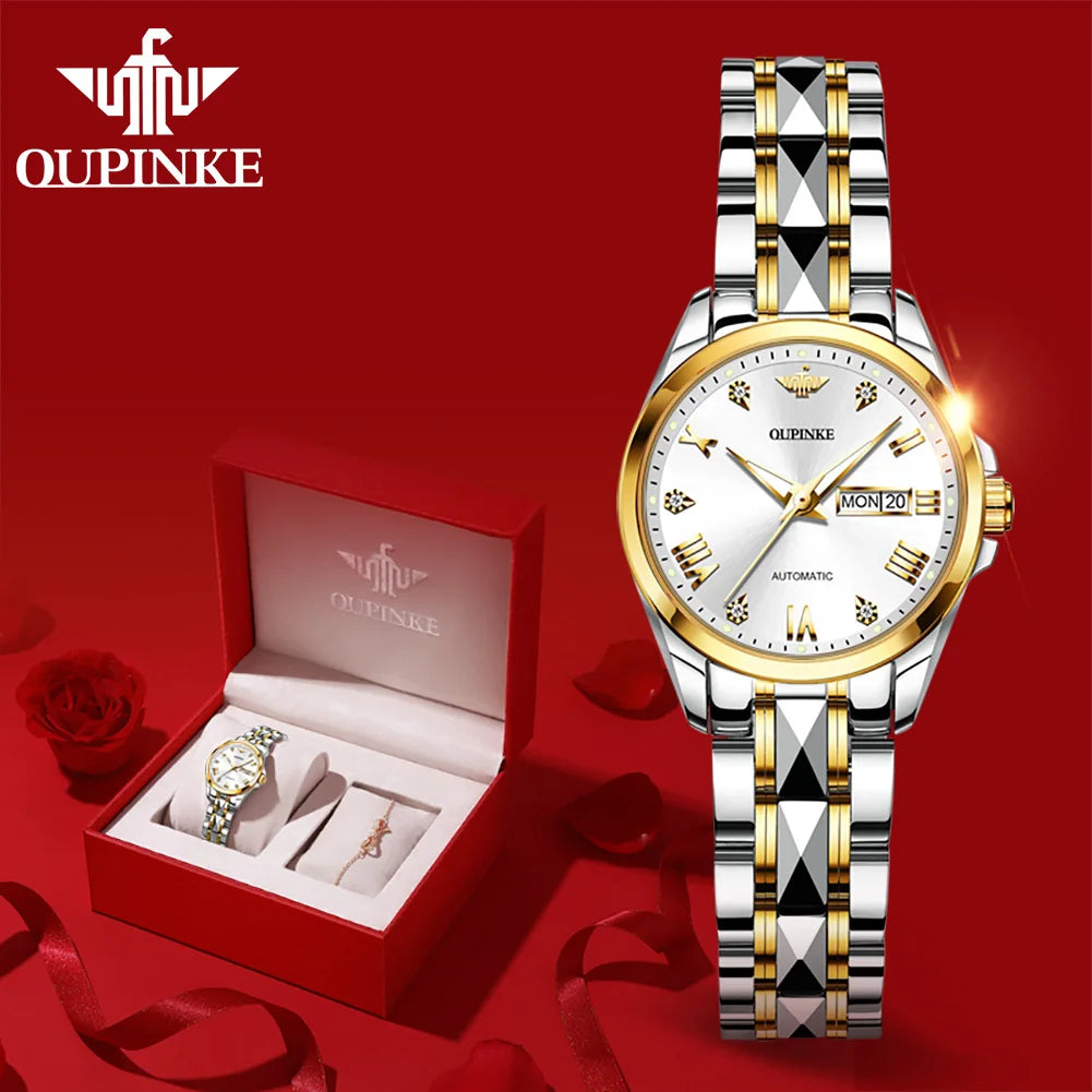 OUPINKE 3171 Fashion Ladies Watches Bracelet Set Box Automatic Mechanical Watch for Women Date Brand Original  Luxury Wristwatch
