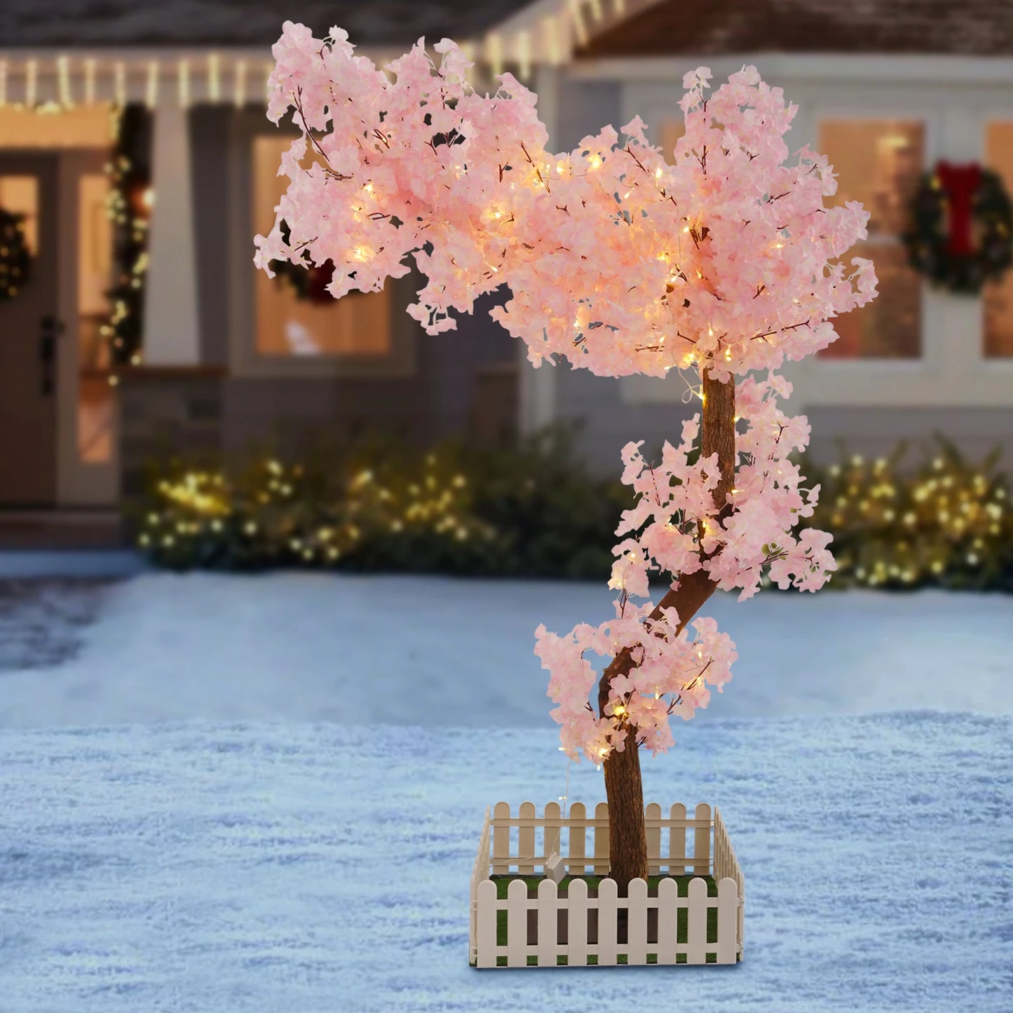 1.6M Artificial Cherry Tree Handmade Sakura Tree Pink Artificial Flowers with Lights for Indoor Outdoors Decor