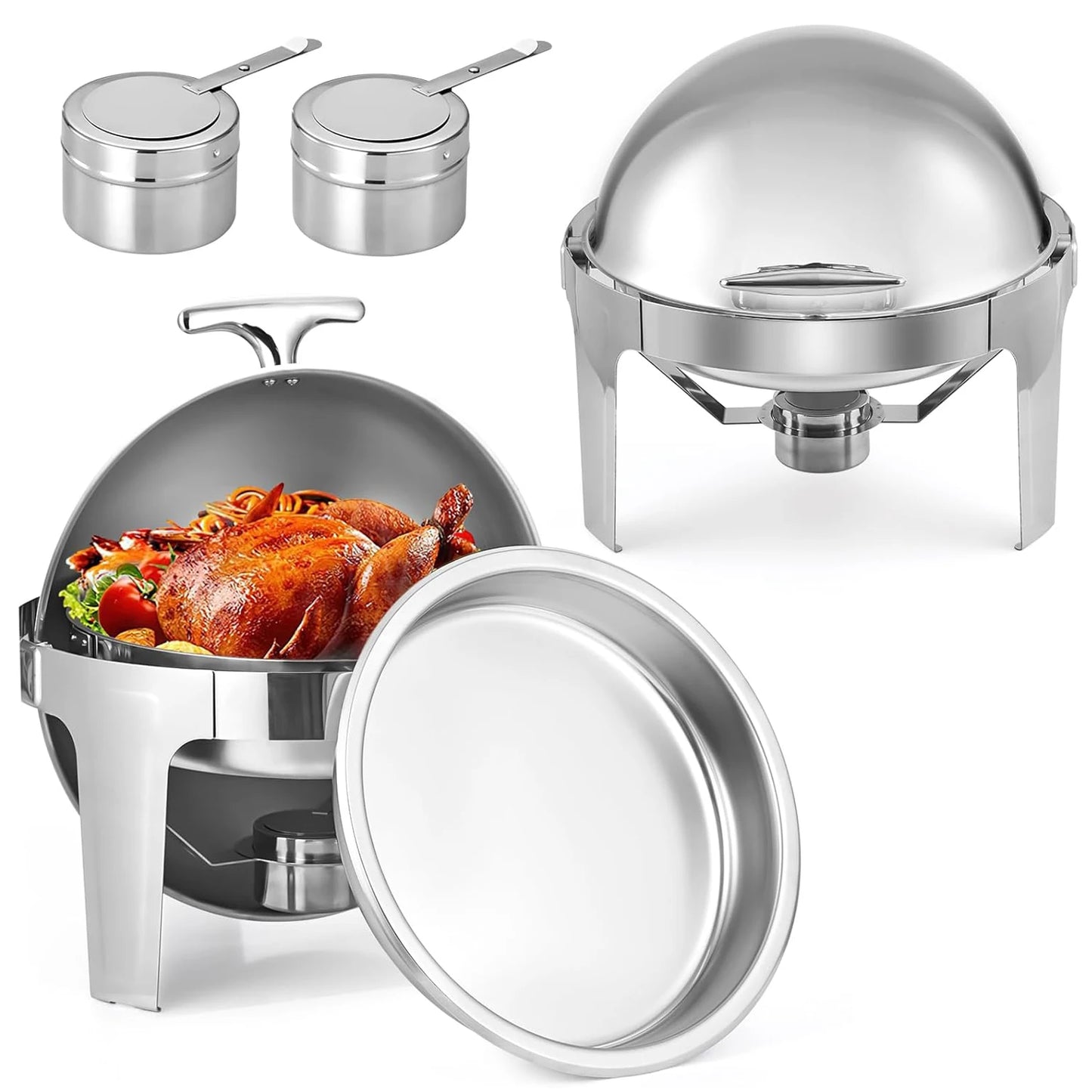 6.8QT Roll Top Chafing Dish Buffet Set,Round Chafing Dishes for Buffet Stainless Steel Chafer with Food/Water Pan and Fuel Holde