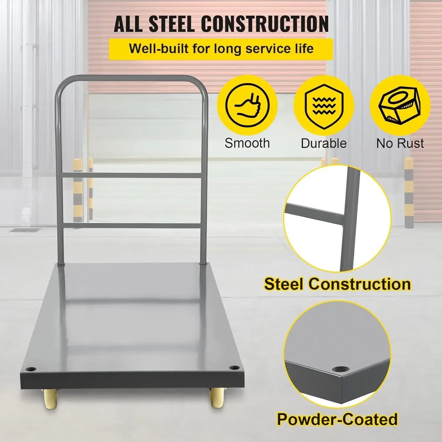 Platform Truck, 2000lbs Capacity Steel Flatbed Cart, 47"Length x 24"Width x 32"Height Flat Dolly, Hand Trucks with5"Nylon Caster