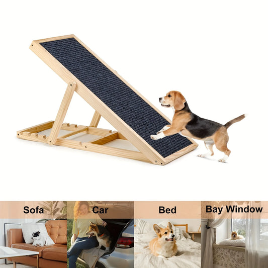Adjustable Dog Cats Ramp, Upgraded Folding Portable Wood Pet Ramp for Small and Older Animals, 42" Long, Height from 14" to 26"