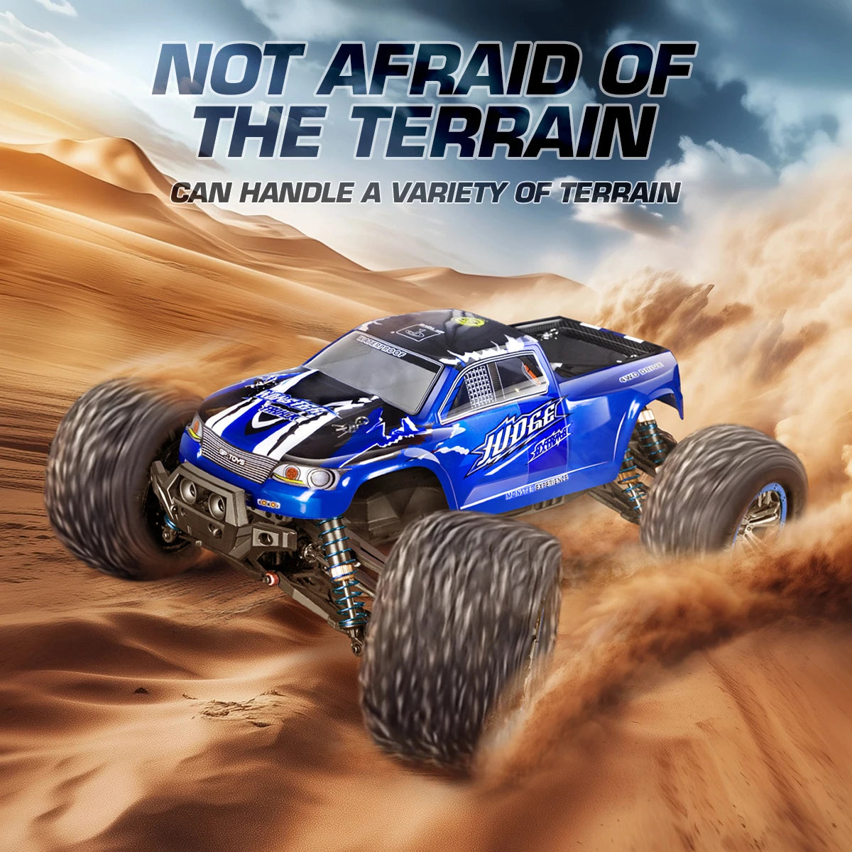 1:10 Off-Road All Terrain Remote Control Car, RC Monster Truck, Max 43 Km/H High Speed 4WD Electric RC Cars with 2.4 GHz Remote