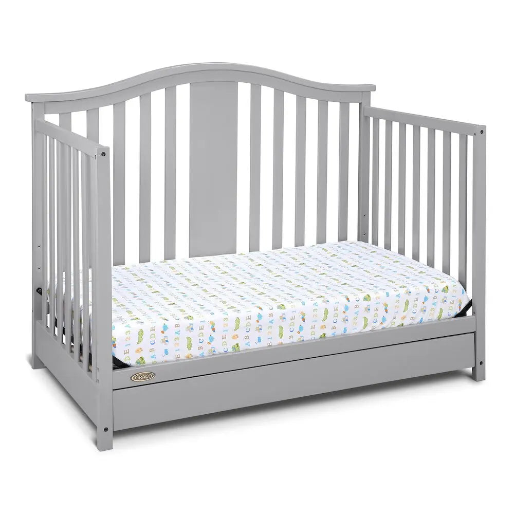 Solano 4-in-1 Convertible Crib with Drawer - Pebble Gray,equipped with a 3-position adjustable mattress support base