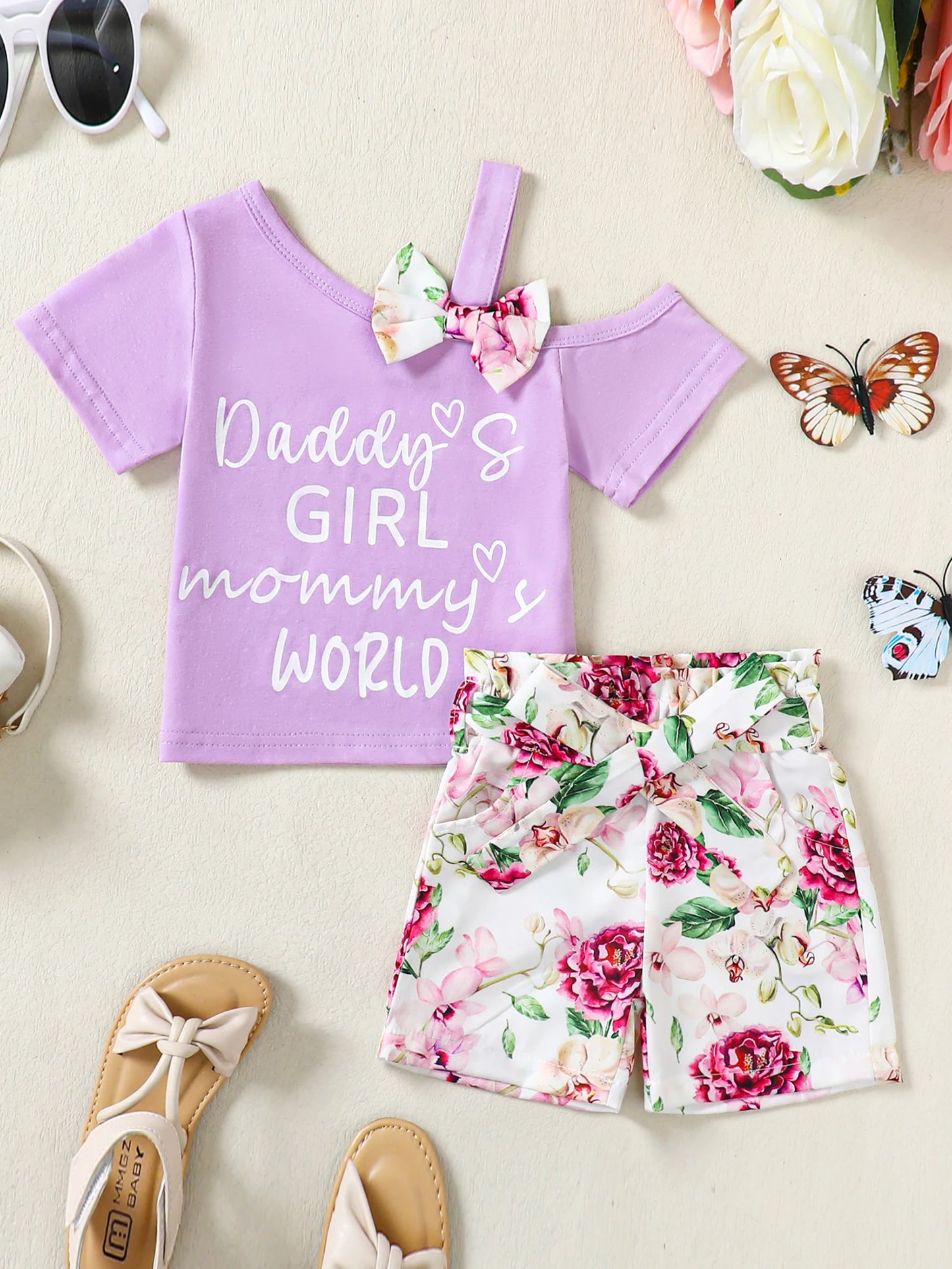 Toddler Baby Girls Clothes T-shirt + Casual Shorts Pants Cute Summer Clothing Set Outfits Halter Slant Shoulder Bow Top