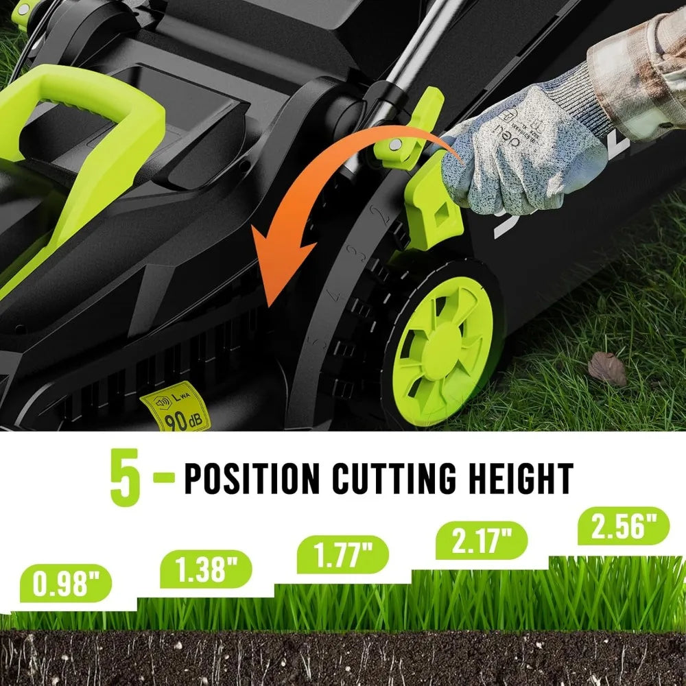 13-Inch Cordless Lawn Mower, 21V 4.0Ah Electric Mower with Brushless Motor, 5-Position Height Adjustment, Lightweight,