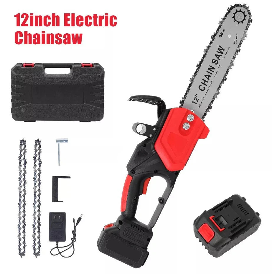 21V 12Inch Cordless Chainsaw High Power Household Brushless Electric Handheld Chainsaw Electric Cutting Tool With Battery Charge