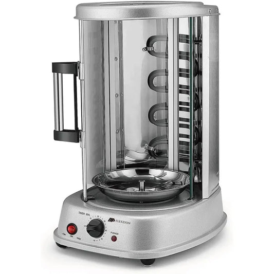 Flexzion Vertical Rotisserie Oven Grill -Countertop Shawarma Machine Kebab Electric Cooker Rotating Oven,Stainless Steel Roaster