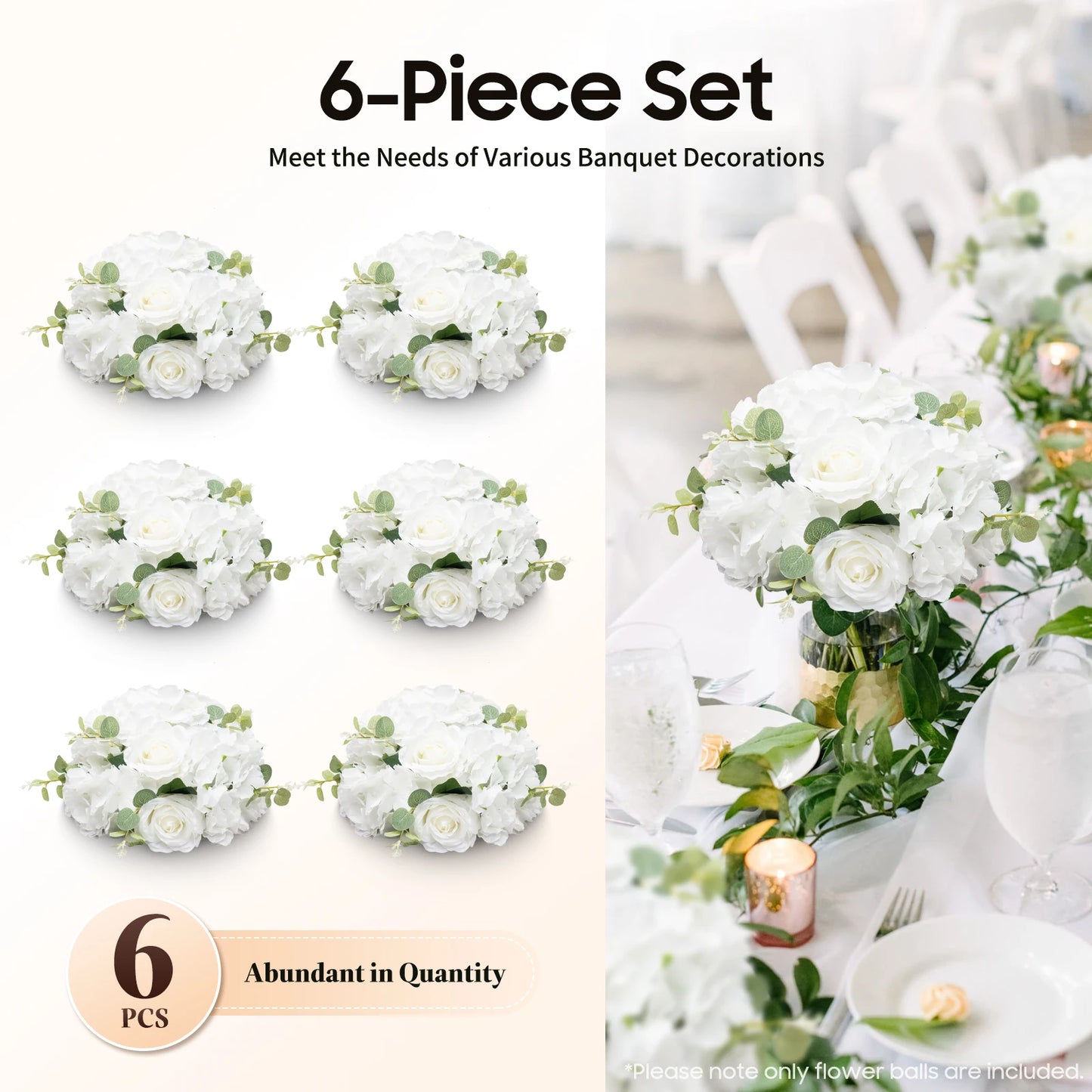 6PCS Artificial Flower Balls 34cm White Rose Wedding Table Centerpiece Decor
