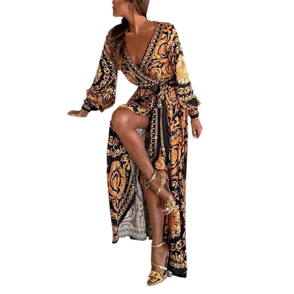 Sexy Dress Women Fashion  African National Print Lady Party Dresses Vintage Casual Long Dress Africa Clothing