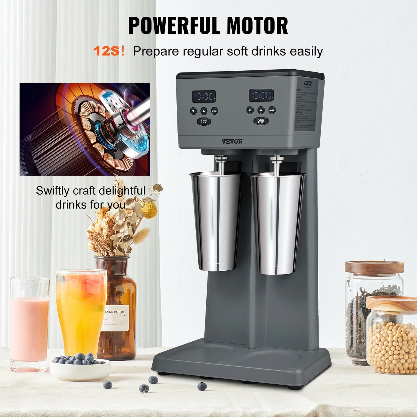 VEVOR Milk shake 375W x 2 Maker Electric Milkshake Machine Commercial Double Heads Drink Mixer Blender