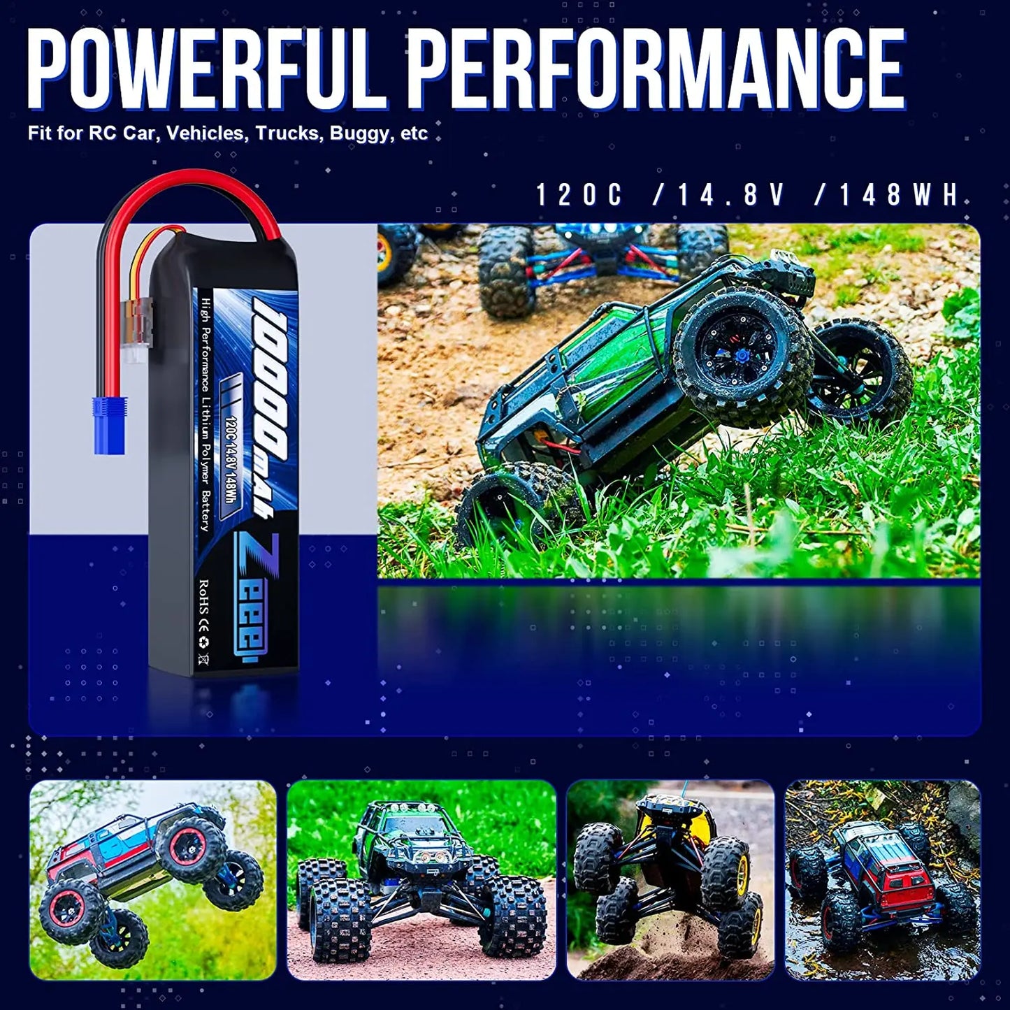 2pcs Zeee 3/4S Lipo Battery 14.8V 120C 10000mAh Softcase with EC5 Plug for RC Car Tank Truck Train FPV Drone RC Racing Parts