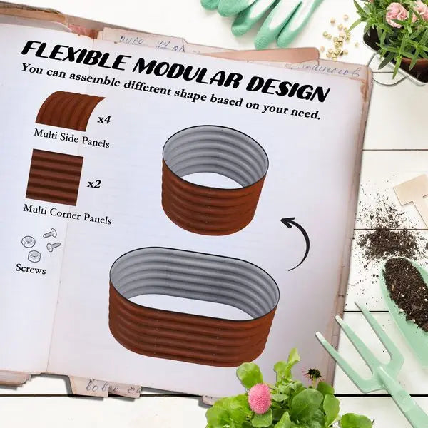 Outsunny Galvanized Raised Garden Bed, Brown, 3.4x2ft, with Safety Edging, Metal Planter Kit for Vegetables