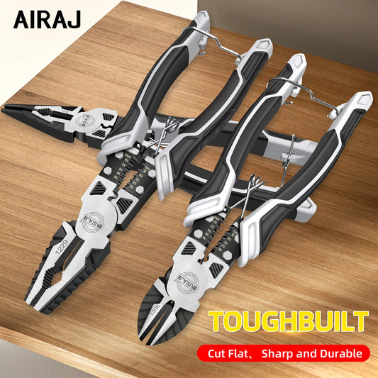AIRAJ 8 inch Multi functional diagonal pliers 9 inch  pointed nose pliers hardware Tools wire pliers, 3 pcs electrician pliers