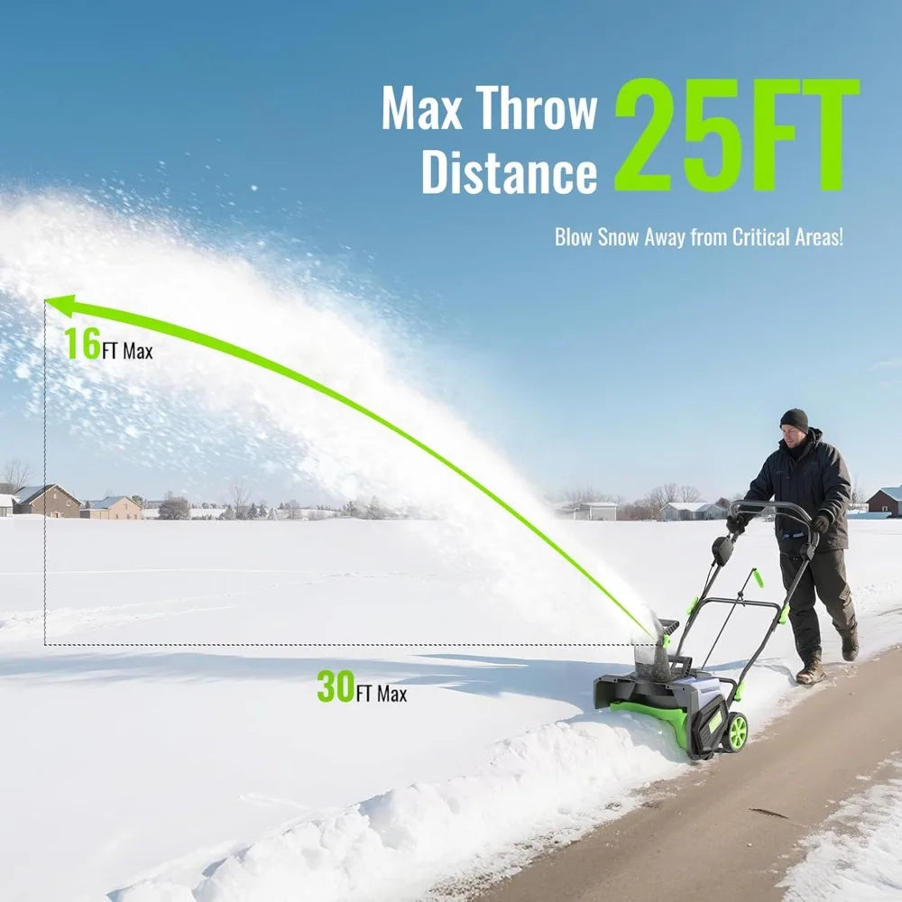 19-Inch 40V Electric Snow Thrower with 4.0Ah Battery and 1500W Brushless Motor for 25FT Snow Throw Distance