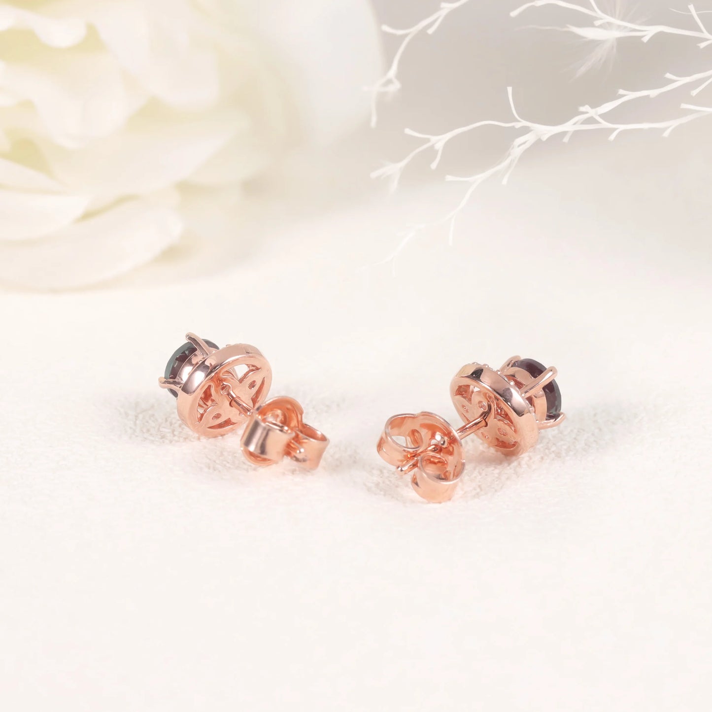 Gems Ballet 5mm Alexandrite Halo Stud Earrings 925 Silver