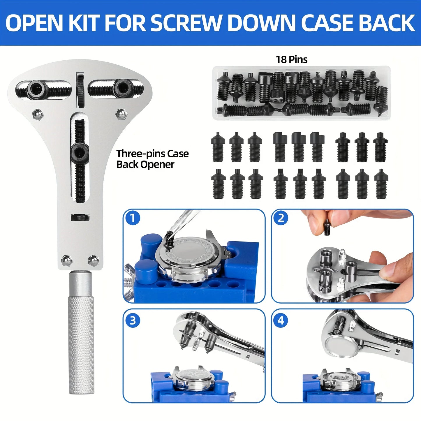 Watch Repair Kit 224Pcs Spring Bar Tools Battery Pro