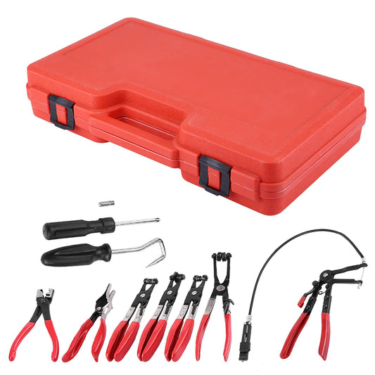 9Pcs Flexible Hose Clamp Clip Plier Set Swivel Jaw Flat Angled Band Automotive Tools