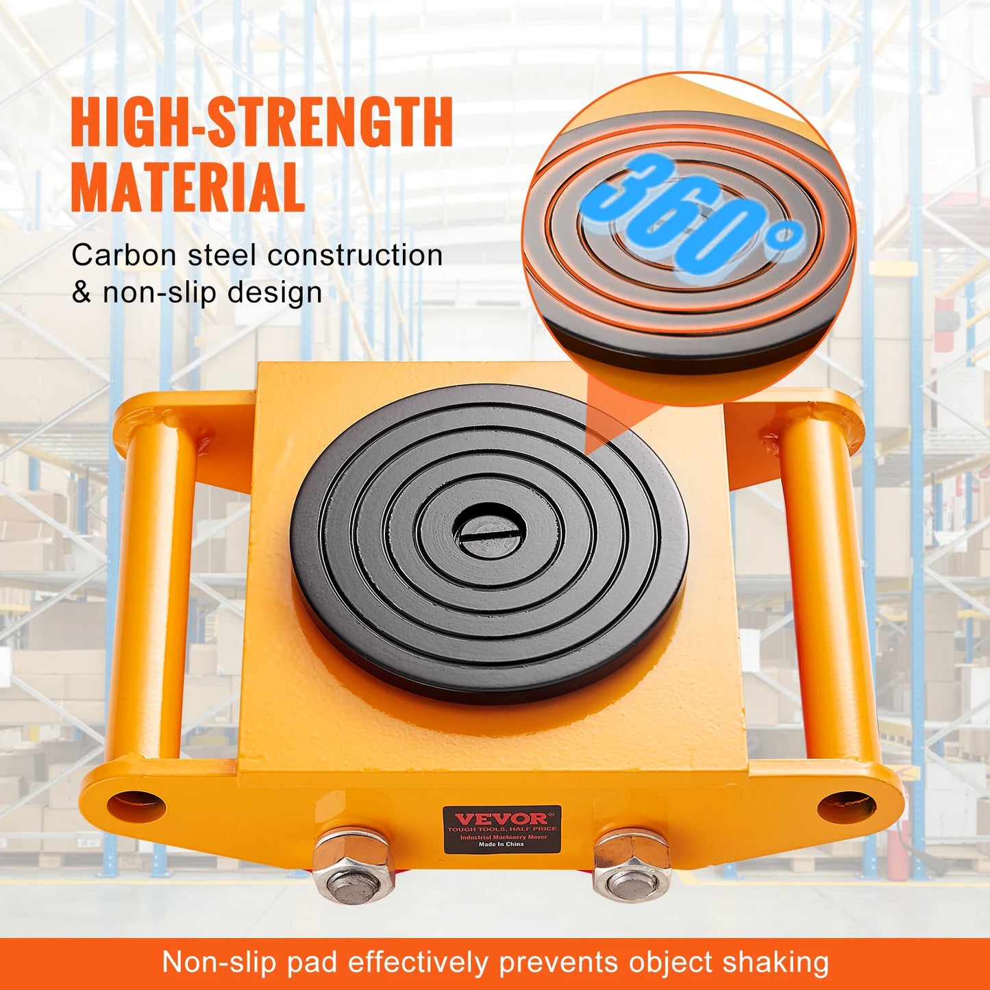 SucceBuy All-Steel Industrial Machinery Mover Pallet Trolley 6T Small Carrying Tank W/ 360Degree Rotation for Transporting Cargo