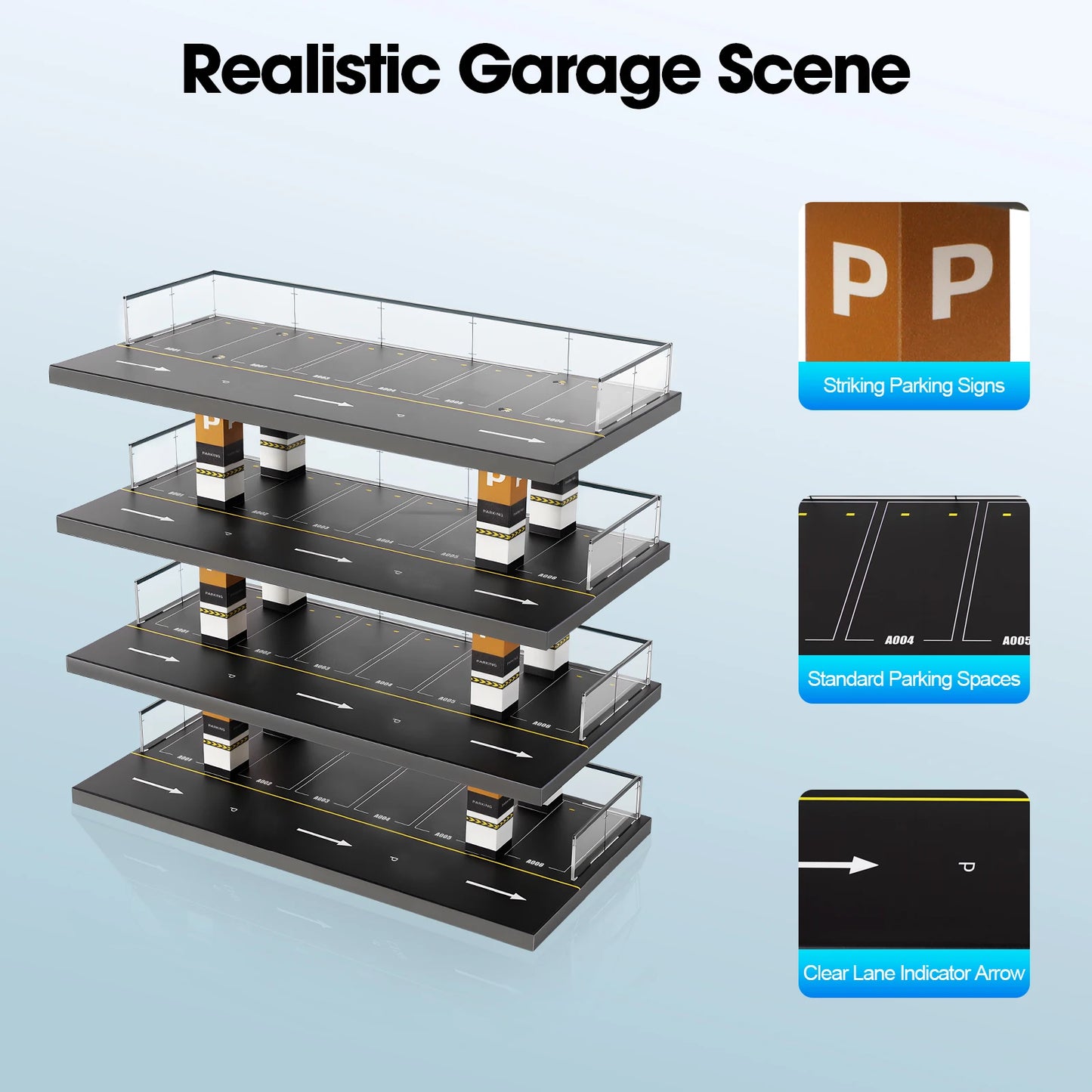 1:64 Scale Model Car Display Case – 4-Tier Acrylic & Wood Garage Diorama with Storage & Dust Protection
