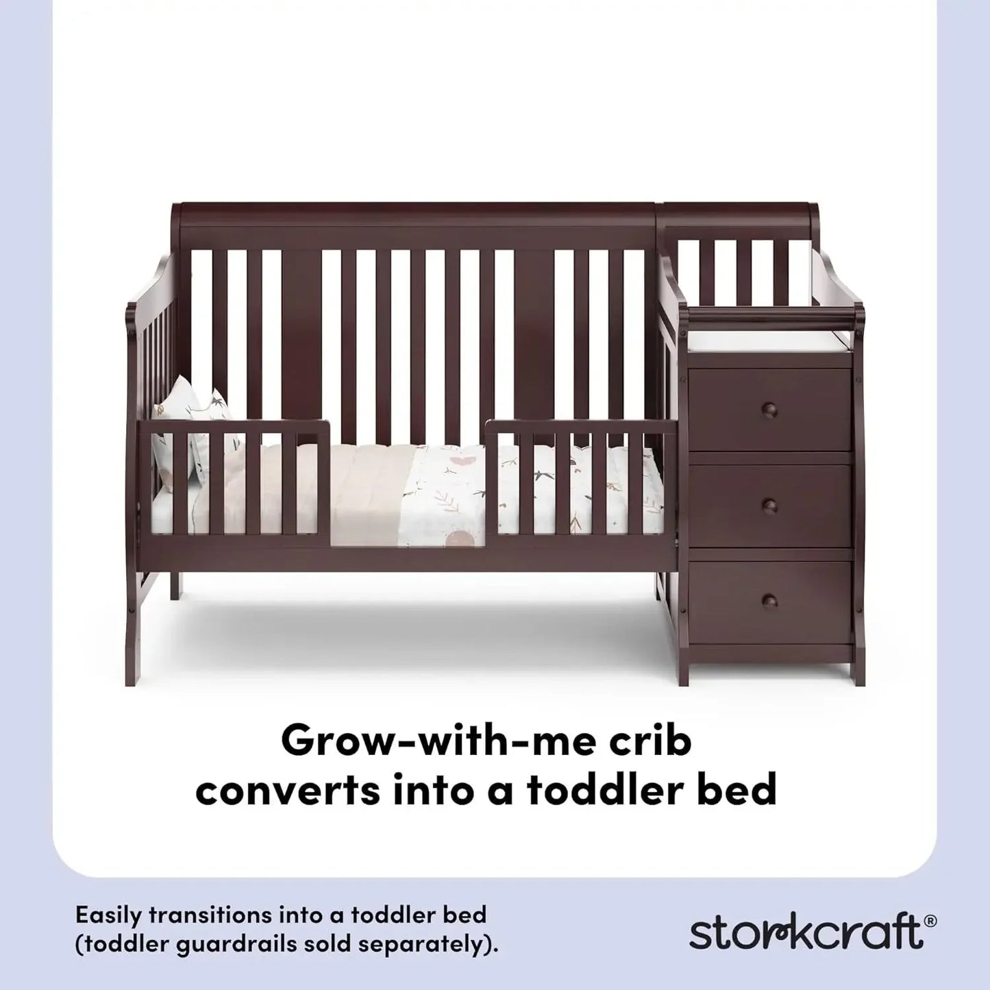 Storkcraft Portofino 5-In-1 Convertible (Espresso) Crib And – Table Combination With 3 Drawers, Includes Baby Changing Pad, Can