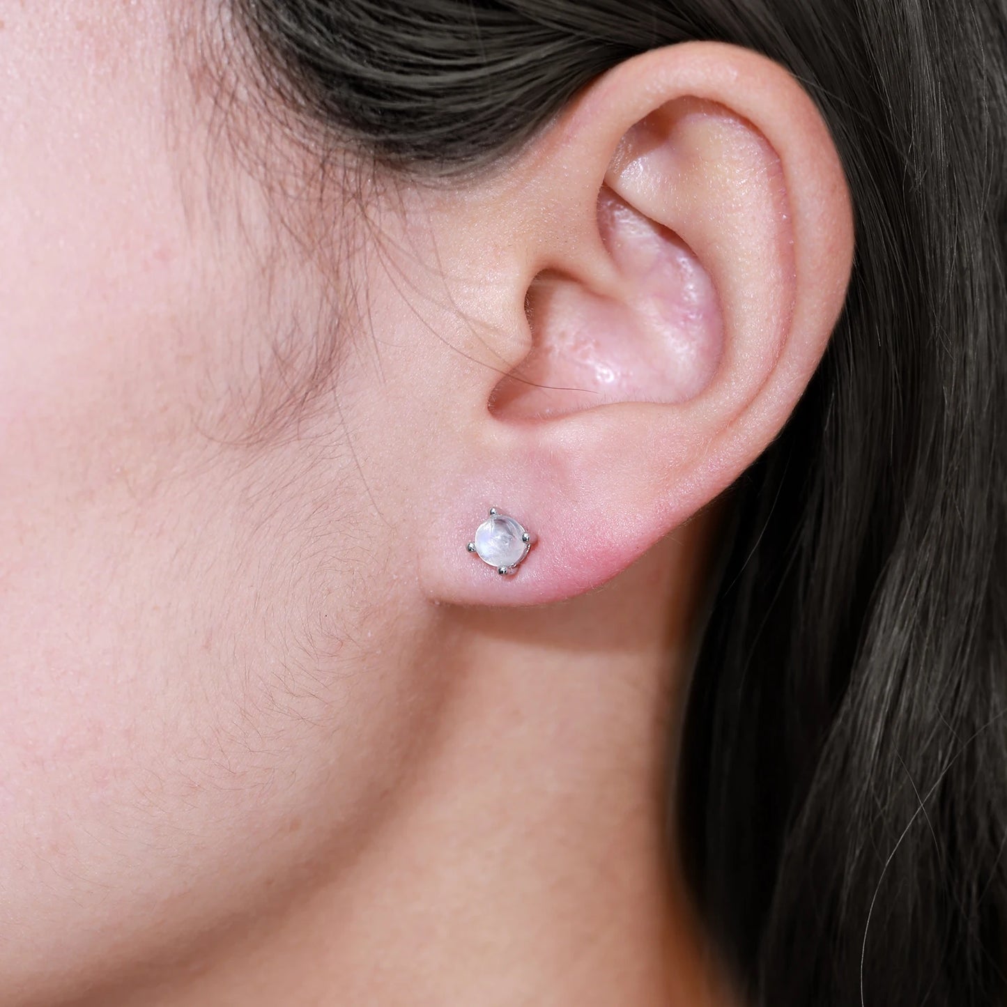 GEM'S BALLET June Birthstone 5mm Natural Milky Blue Moonstone Studs Earrings in 925 Sterling Silver Gemstone Handmade Jewelry