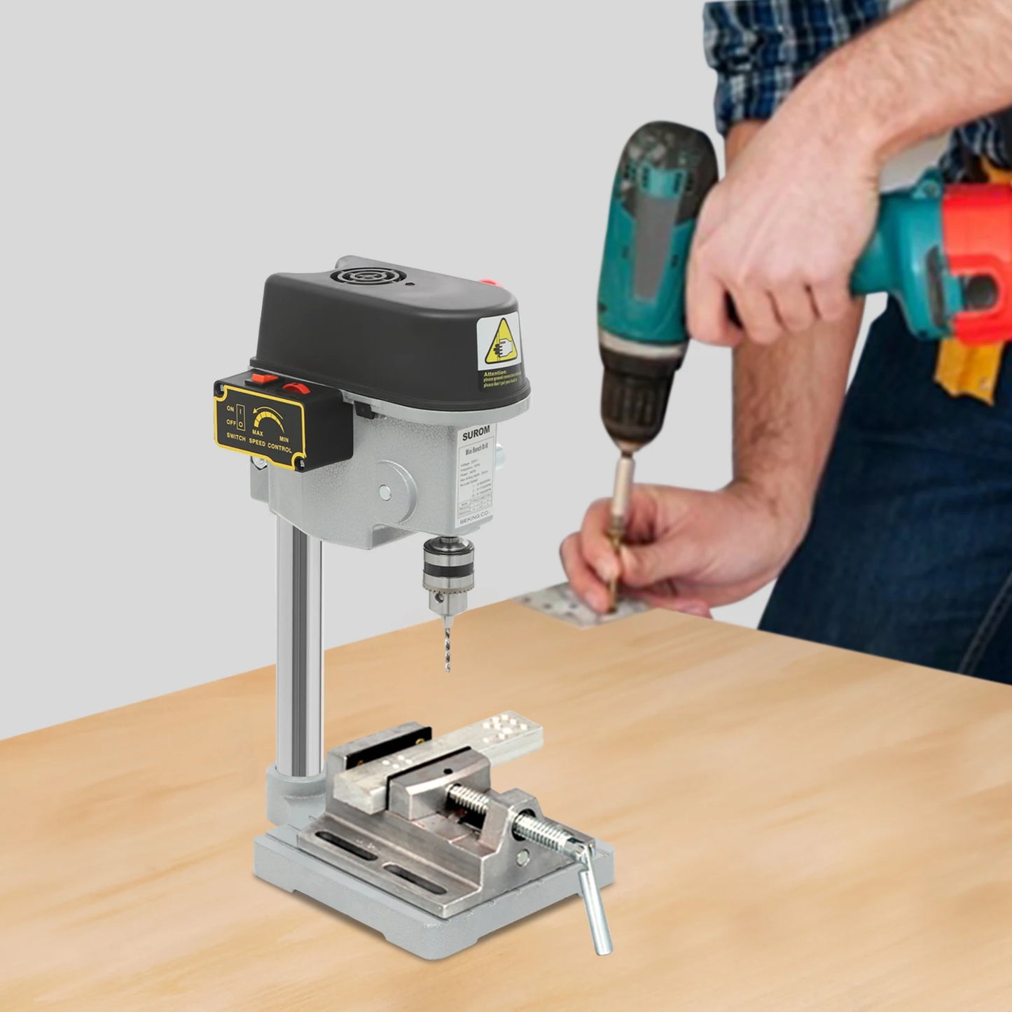340W Mini Bench Drill Press, 5158A Corded Table Drill, Portable Bench Drilling tool， roller speed control,110/220v