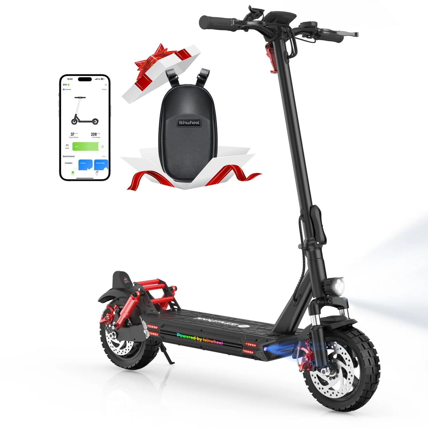 Isinwheel GT1 Adult Electric Scooter 800W Motor 48V10AH Folding E-Scooter 10 Fat Tire E-Mountain Scooter