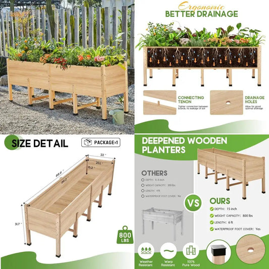 amerlife 8x2 ft raised garden bed, 16 inch depth featuring legs, drainage holes, ideal for vegetables, flowers, herbs, elevated