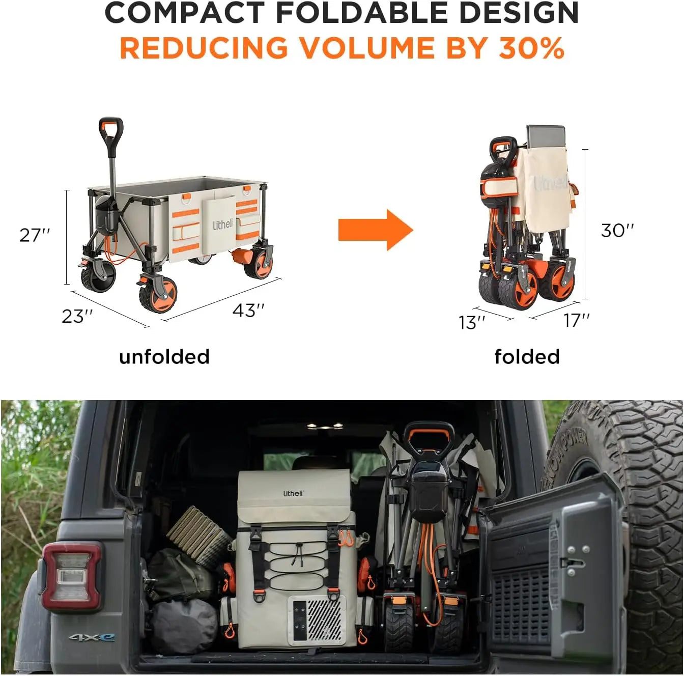 Electric Collapsible Folding Wagon Electric Utility VehiclePortable Camping Outdoor Beach Fishing Picnic Sport Shopping (Beige)