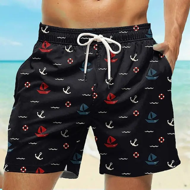 Mens Board Shorts Quick Dry Beach Hawaiian Print Trunks