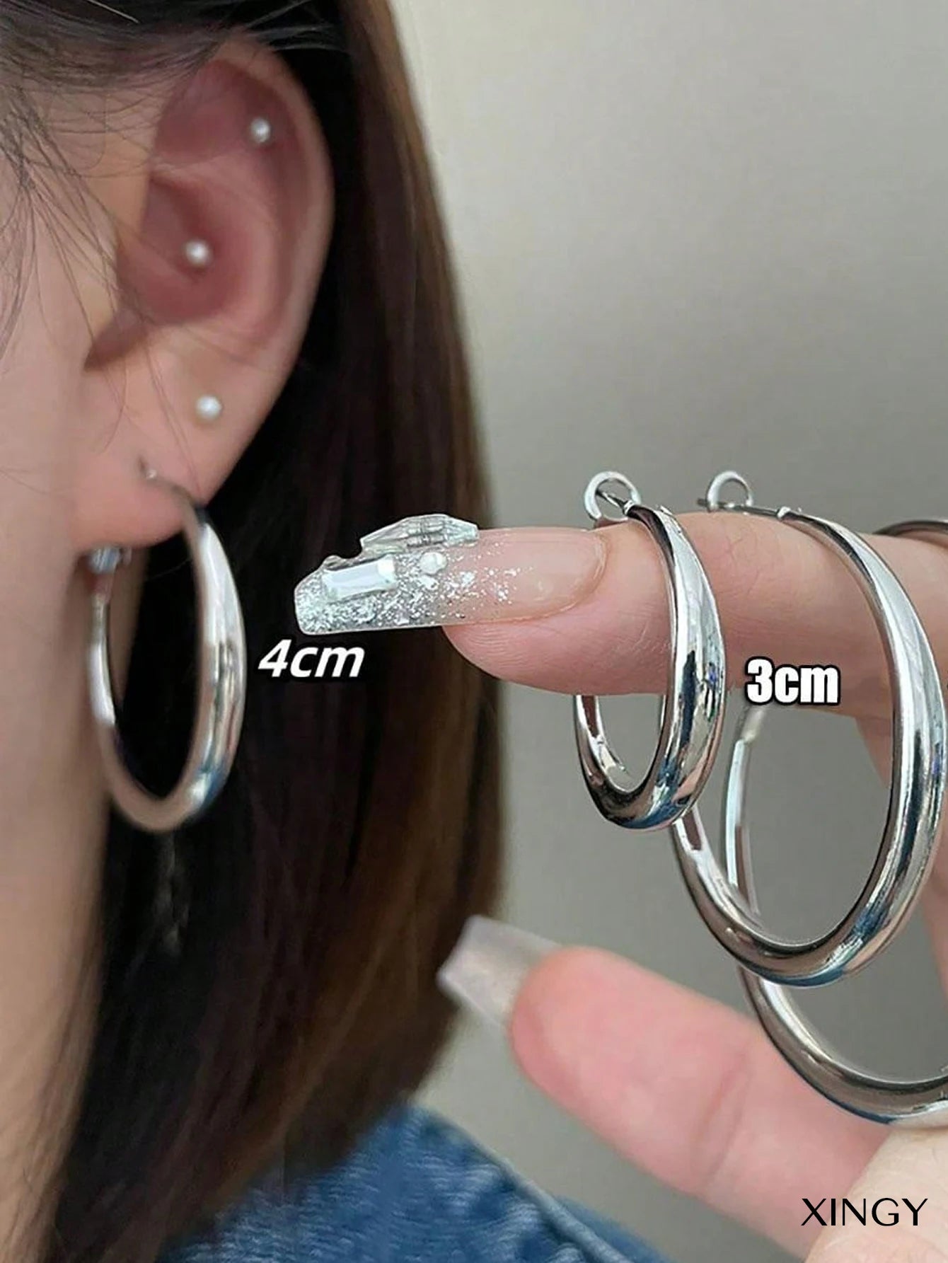 Silvery Hoop Earrings For Women, Minimalist Style Fashion Stud Earrings, Trendy Luxury Jewelry