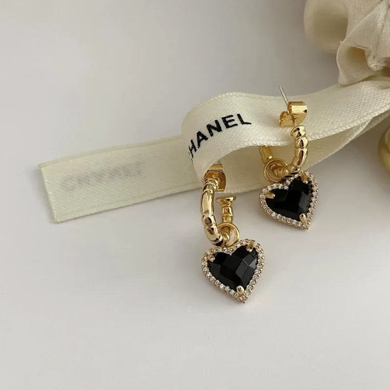Livvy Black Love Heart Zircon Drop Earrings For Women