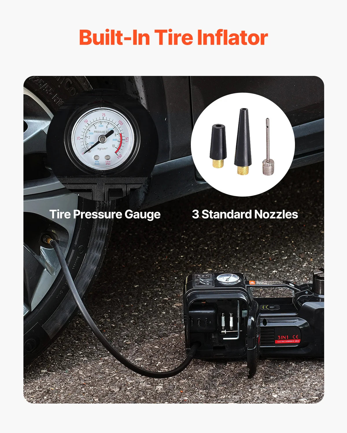 SucceBuy Electric Car Jack 12V 5T Electric Scissor Jack with Built-In Inflator Electric Impact Wrench LED Light for Sedan SUV