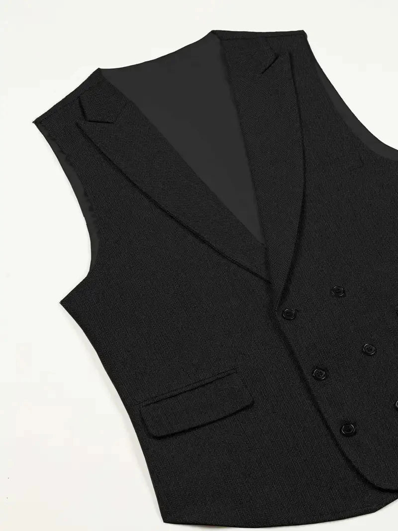 Retro Men's Suits 3pcs Tweed Herringbone Slim Fit Groom Tuxedos Prom Blazer Jacket (Jacket+Vest+Pants)