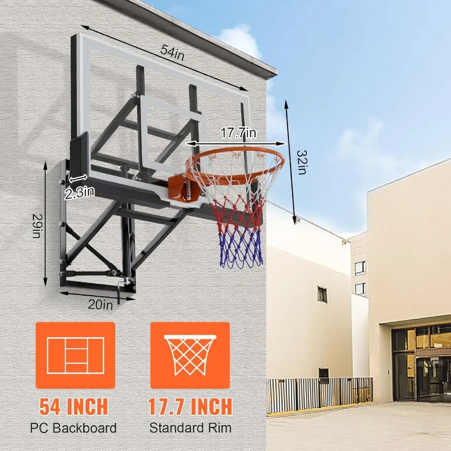 54 Inch Wall Mounted Basketball Backboard AdjustableHeight Backboard and Rim Combo for Outdoor Use Designed to Fit Most Slantin