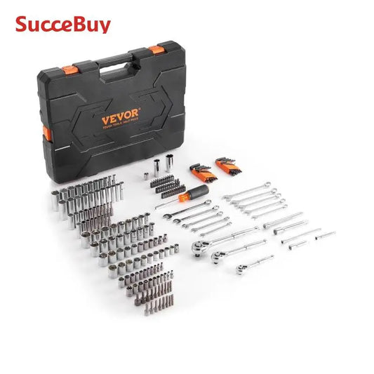 SucceBuy Mechanics Tool Set and Socket Set Deep and Standard Sockets 145/205 Pcs SAE and Metric Mechanic Tool Kit with Bits
