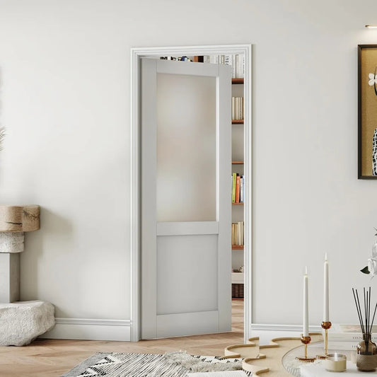 30 Inch X 80 Inch French Interior Door Half Lite Frosted Glass Pantry Door Panels Closet and Bathroom Single Door Slab