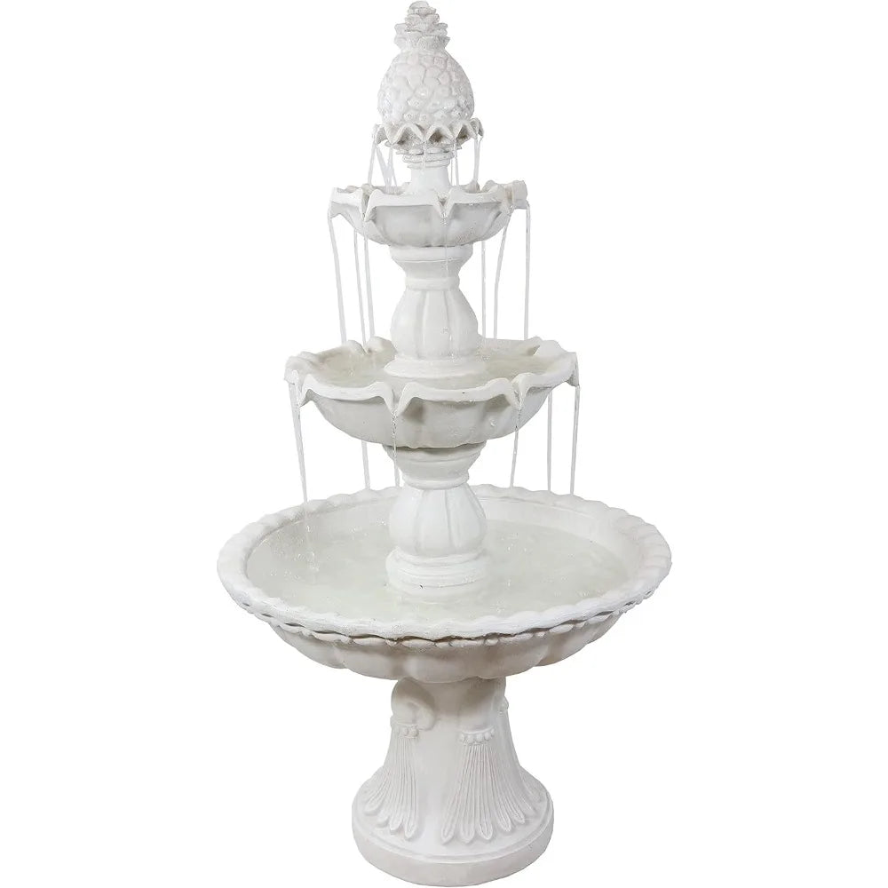 57" H Welcome 3-Tier Water Fountain - Large Electric Water Fountain with Pineapple Topper for Garden, Patio or Yard - White