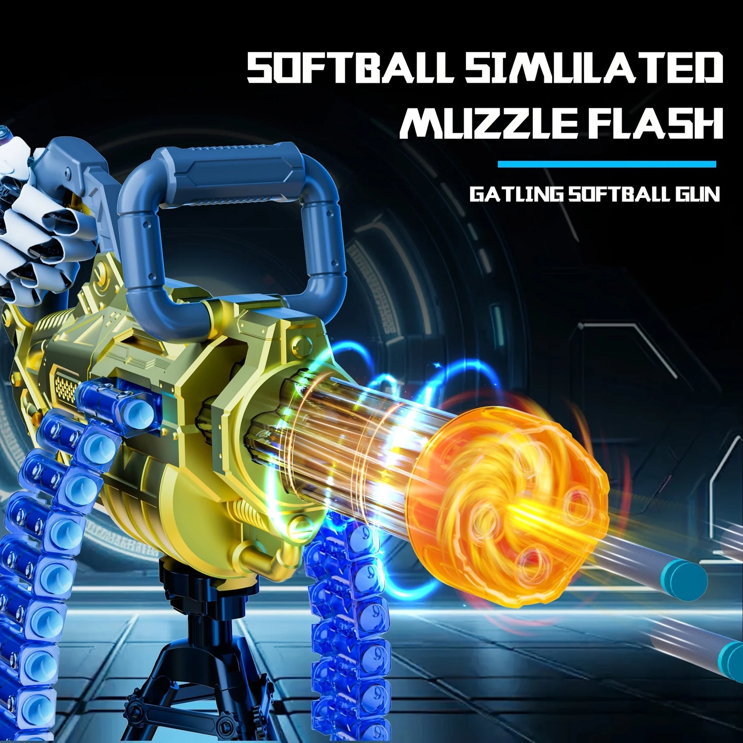 Gatling Machine Gun Bullet Chain Soft Bullet Electric/Manual, High Speed Shooting Toy, High Quality Toy Gun With Light Cool Eff