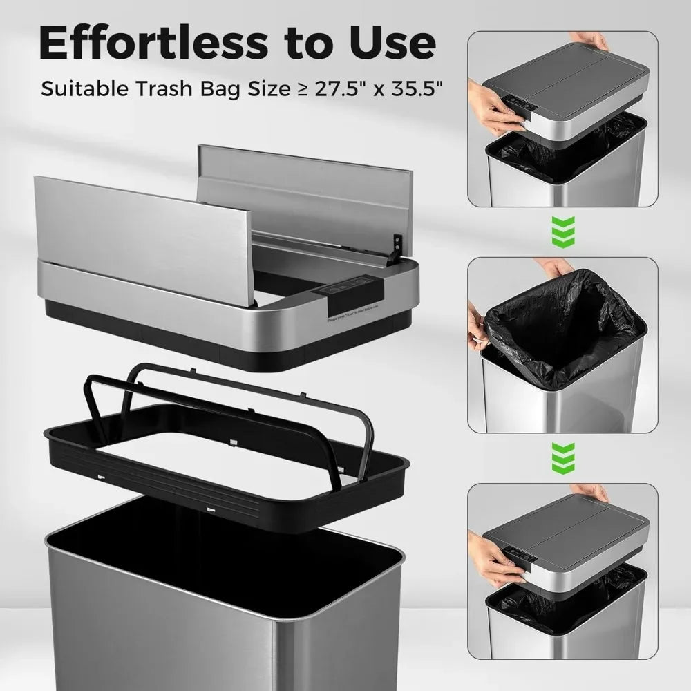 Slim Kitchen Trash Can with Wing Lids, 13.2 Gal Automatic Sensor Garbage Can, Stainless Steel Trash Bin, Hand-Free Infrared