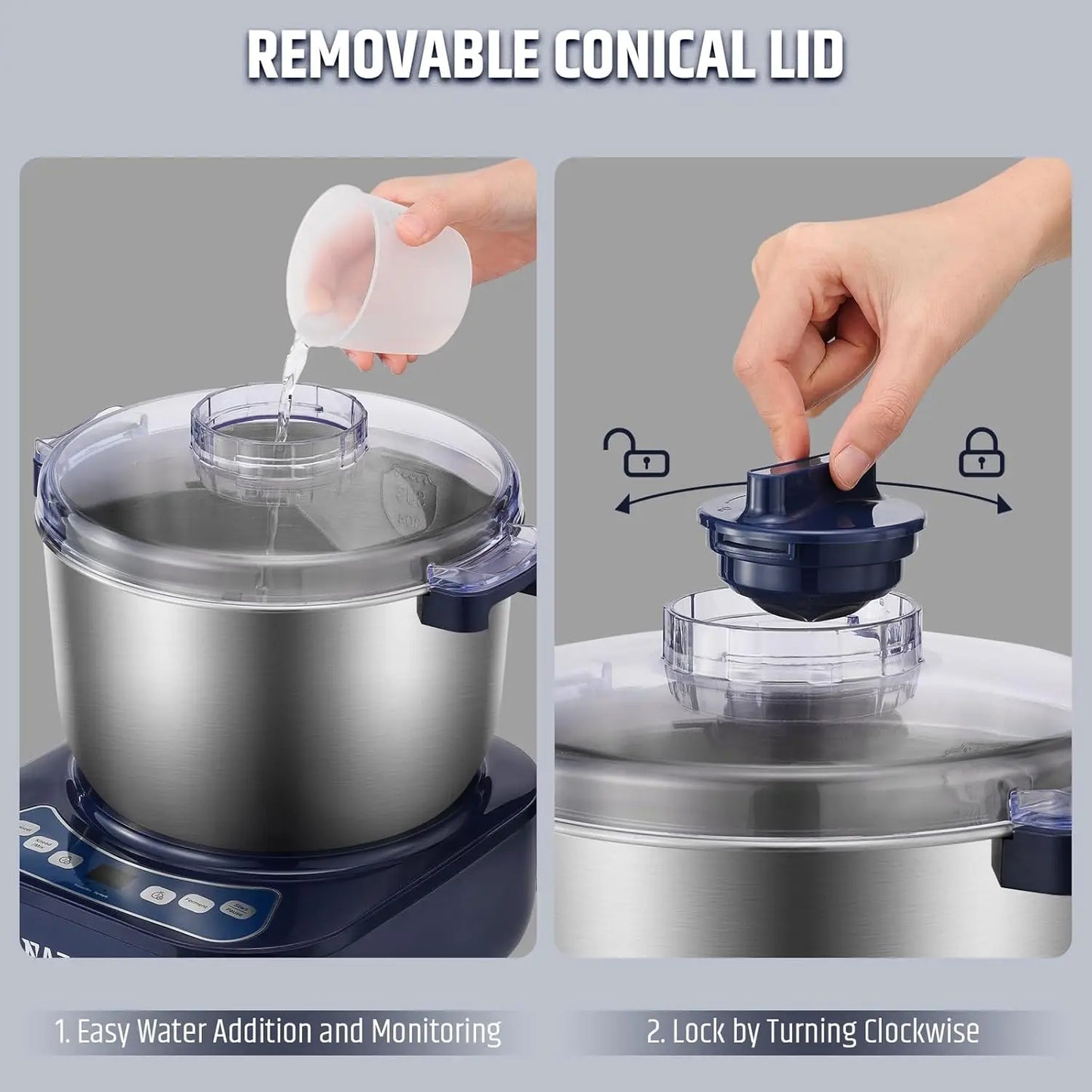 Electric Stainless Steel Kitchen Mixer 6.5 QT with Ferment Function Timer Countertop Dough Maker Blender for Home Use